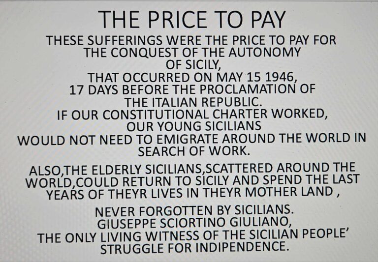 A typed text titled 'The Price to Pay' about the conquest of Sicily.
