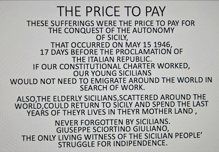A typed text titled 'The Price to Pay' about the conquest of Sicily.