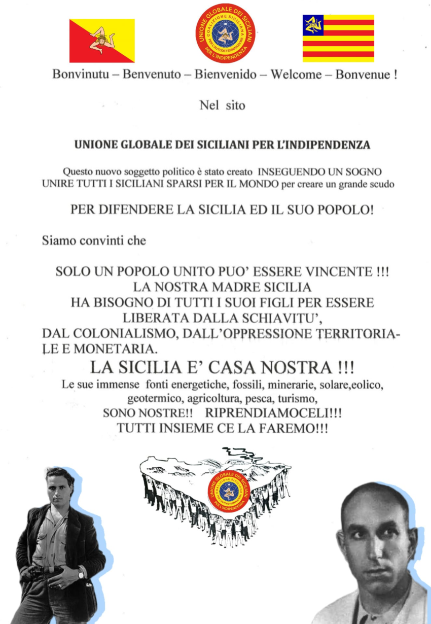 A banner advocating for Sicilian independence with red and black text.